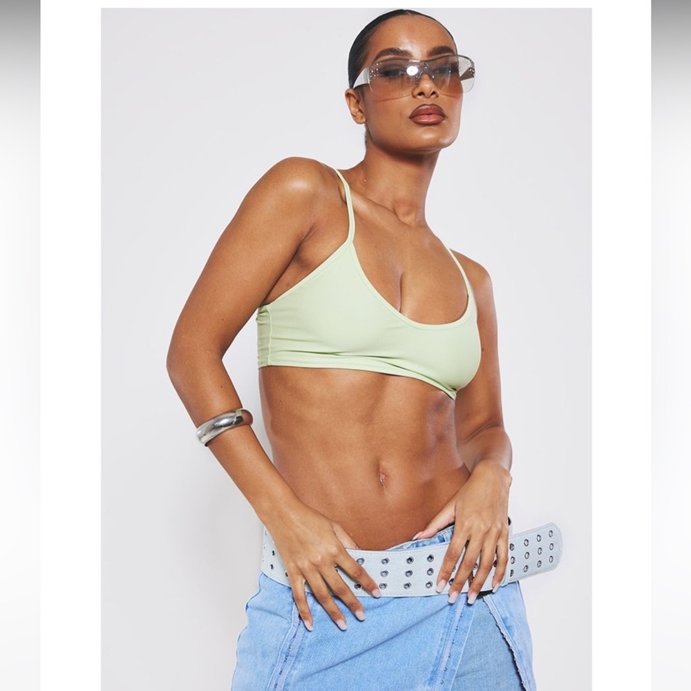 Pastel Green Matte Slinky Micro Crop Top